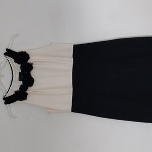 JUST TAYLOR Dress Organza Neck Black Ivory Chic Size 4 copy